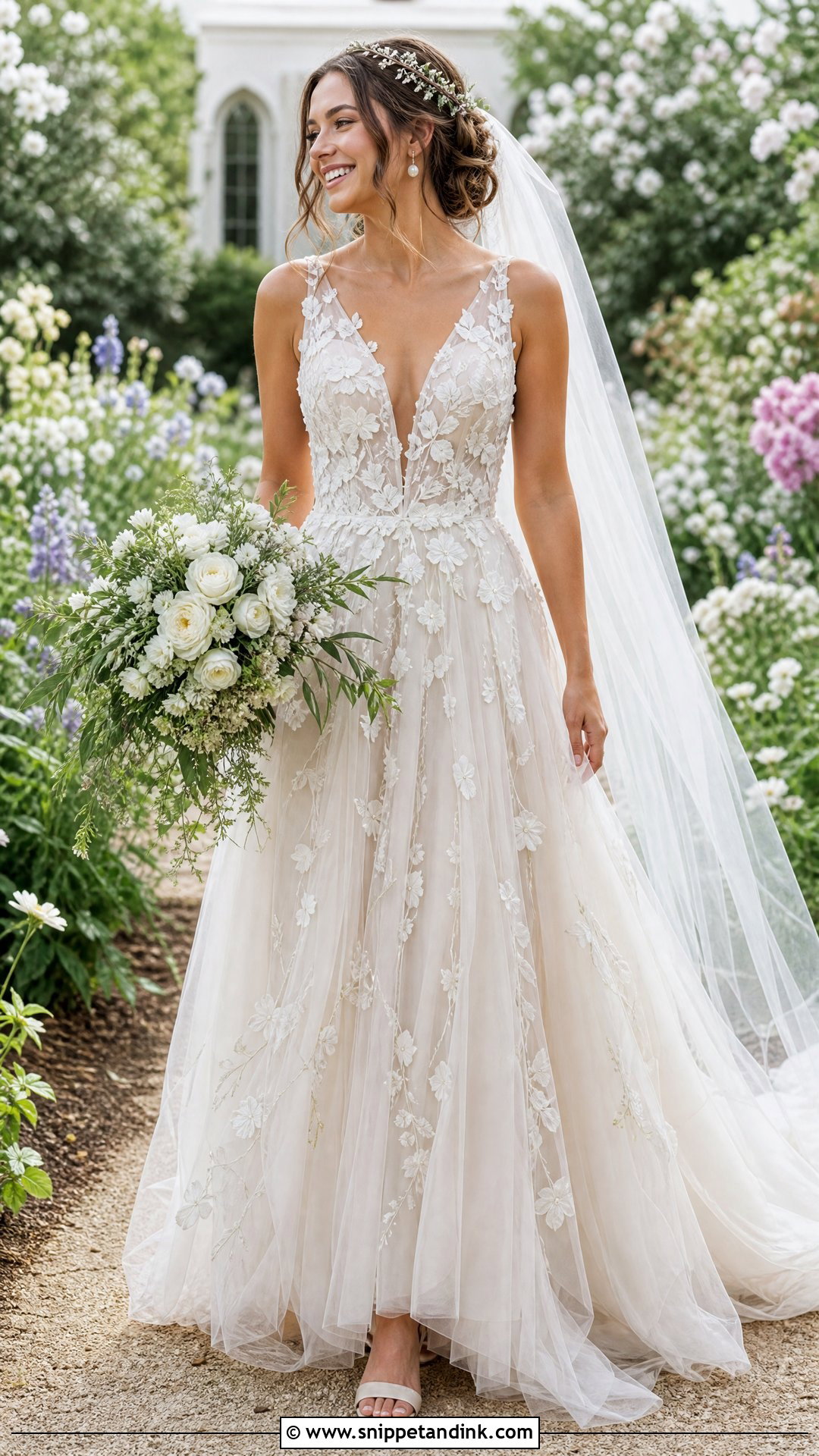 Floral Applique Fairy Garden Wedding Dress - Snippet and Ink - 20 Fairy Garden Wedding Dress Ideas
