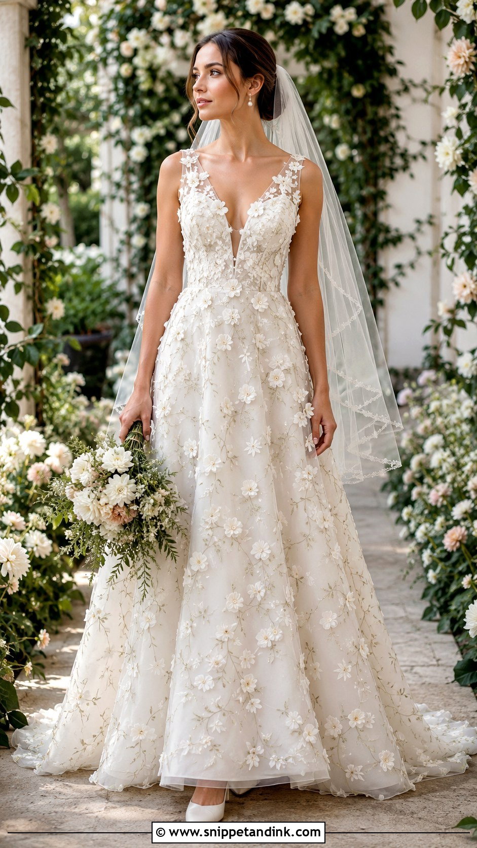 Floral Applique Fairy Wedding Gown - Snippet and Ink - 20 Fairy Wedding Gown Ideas
