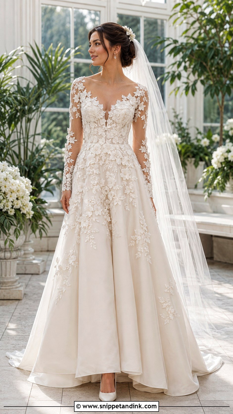 Floral Applique Fall Wedding Gown - Snippet and Ink - 20 Fall Wedding Gowns