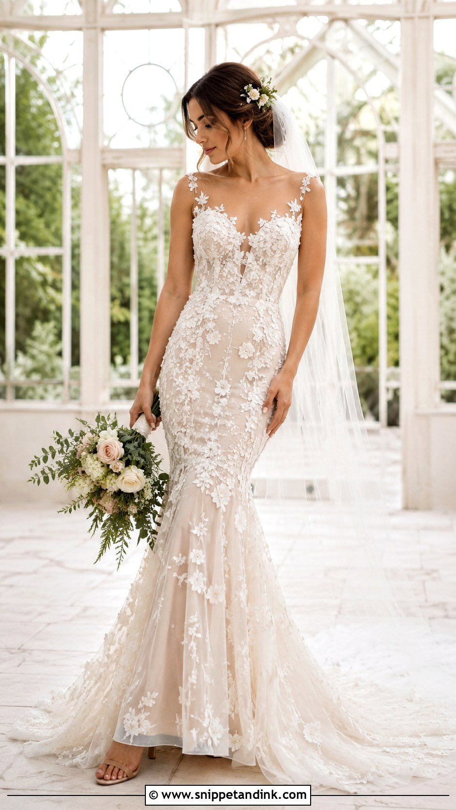 Floral Applique Fish Tail Wedding Dress - Snippet and Ink - 20 Fish Tail Wedding Dress Ideas