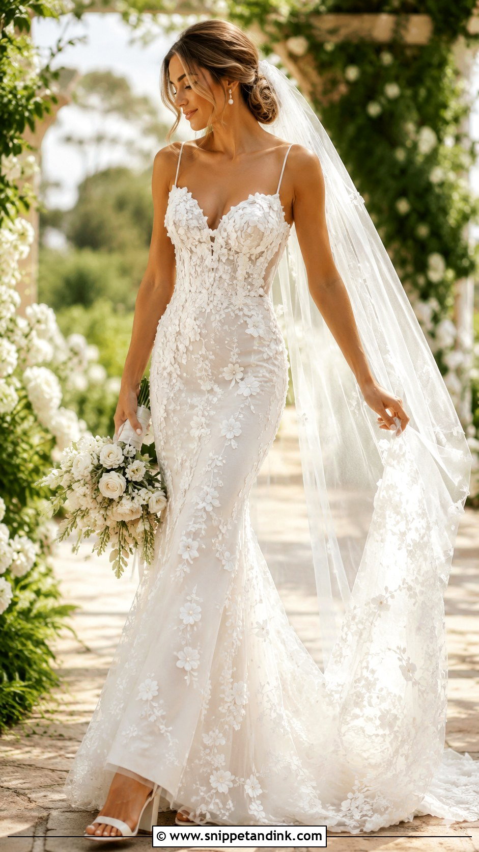 Floral Applique Fit And Flare Wedding Dress - Snippet and Ink - 20 Fit Wedding Dress Ideas