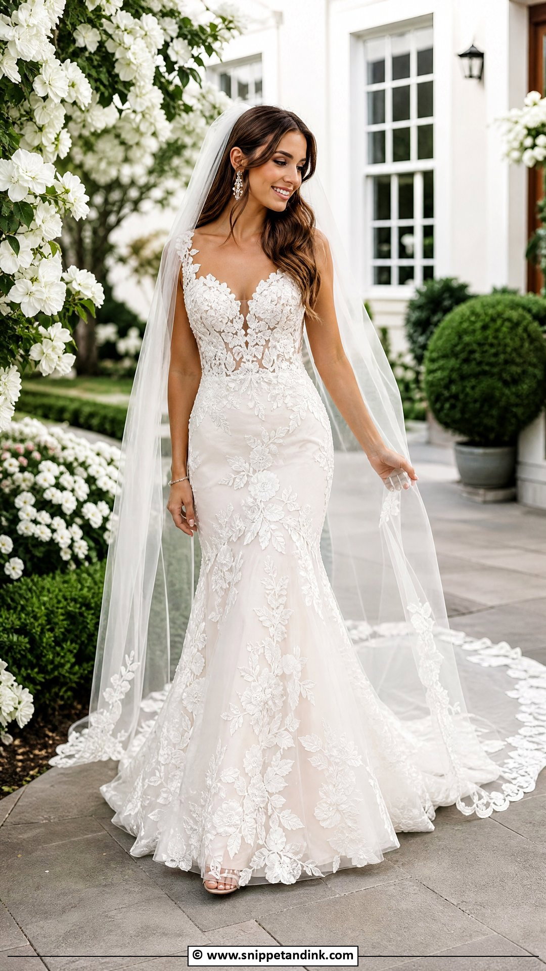 Floral Applique Fit And Flare Wedding Dress - Snippet and Ink - 35 Fit and Flare Wedding Dress Ideas