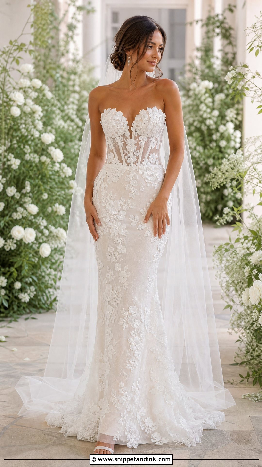 Floral Applique Fitted Wedding Dress - Snippet and Ink - 20 Tight Fitted Wedding Dresses