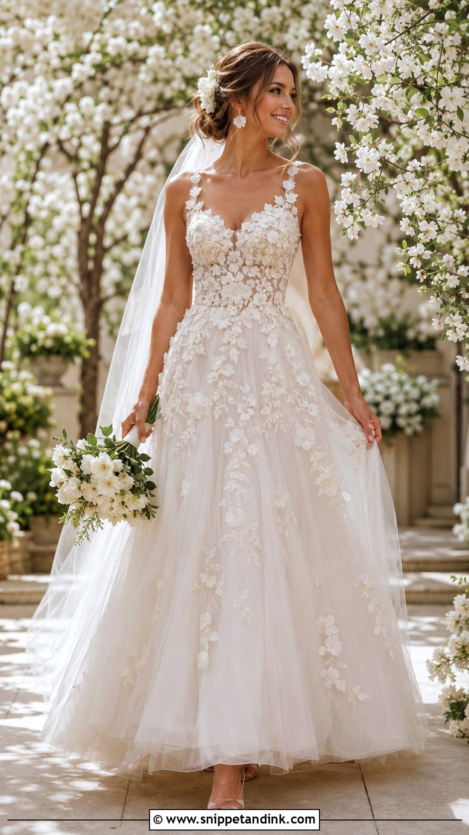Floral Applique Flared Wedding Dress - Snippet and Ink - 20 Flared Wedding Dress Ideas