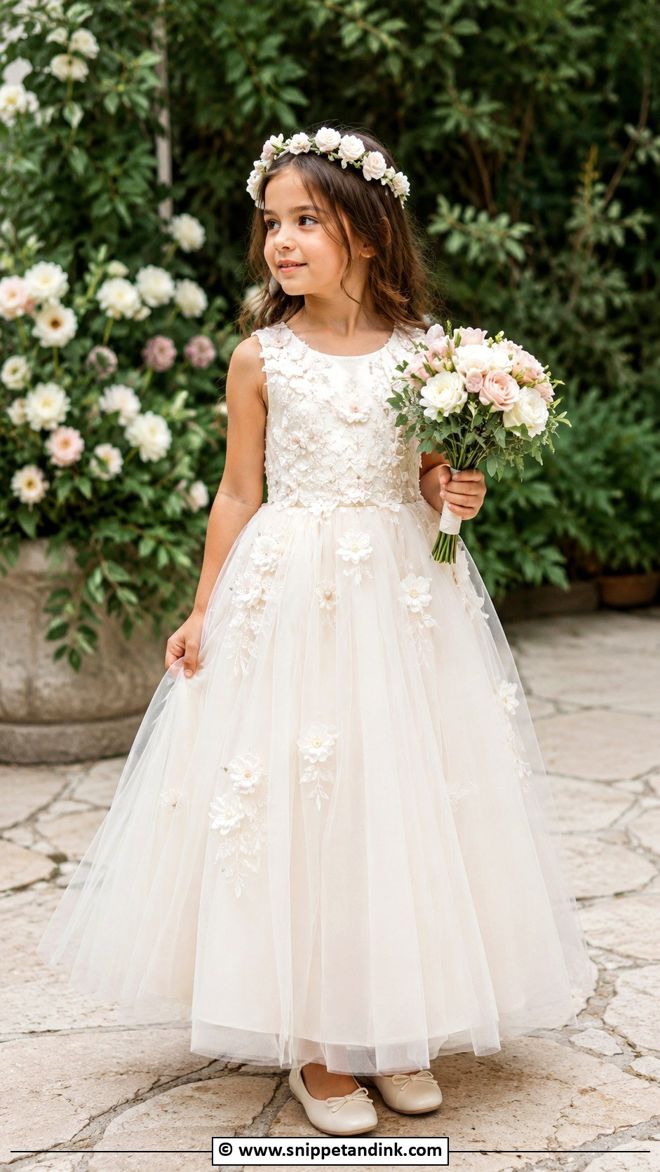 Floral Applique Flower Girl Dress - Snippet and Ink - 30 Wedding Dresses for Kids