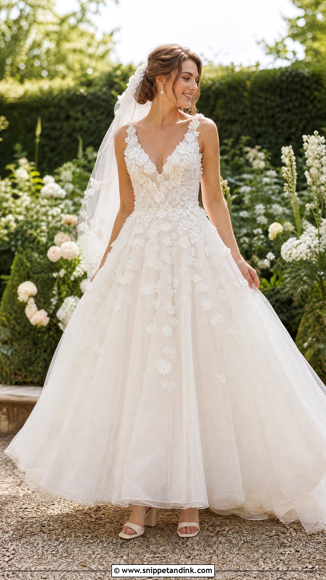 Floral Applique Full Skirt Wedding Dress - Snippet and Ink - 20 Full Skirt Wedding Dress Ideas