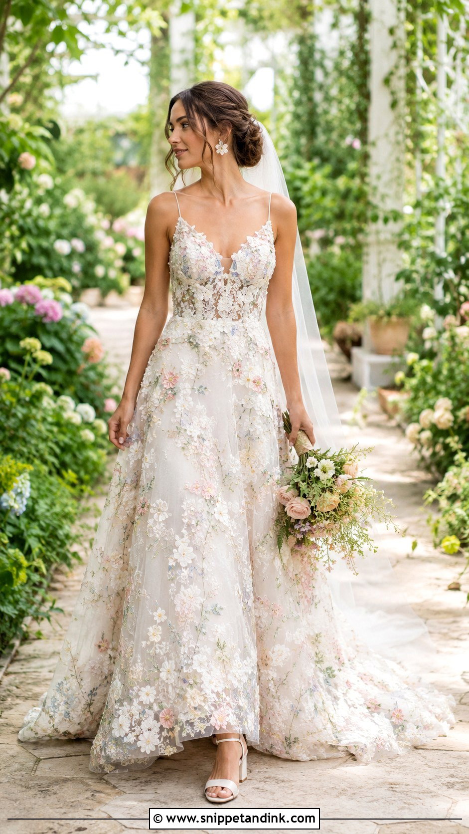 Floral Applique Garden Bridal Gown - Snippet and Ink - 20 Bridal Fits Ideas