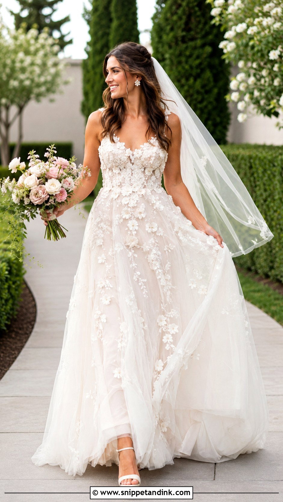 Floral Applique Garden Bridal Outfit - Snippet and Ink - 20 Bride Wear Ideas