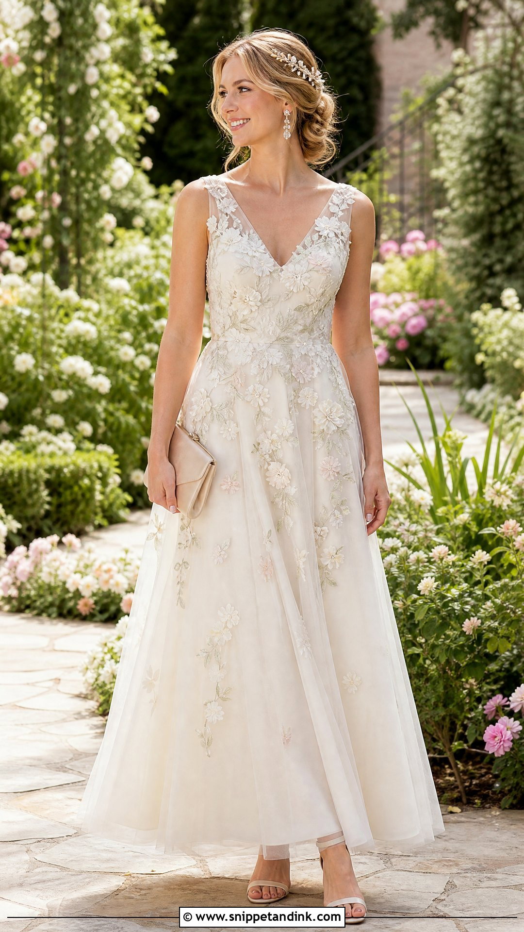 Floral Applique Garden Vow Renewal Dress - Snippet and Ink - 20 Vow Renewal Dresses Ideas