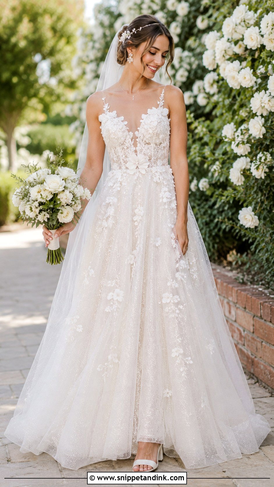 Floral Applique Glitter Wedding Dress - Snippet and Ink - 20 Glitter Sparkle Wedding Dress Ideas