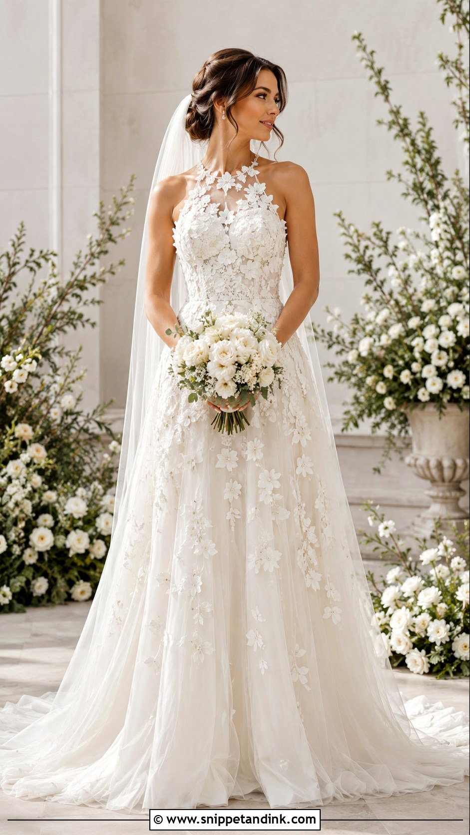 Floral Applique Halter Wedding Dress - Snippet and Ink - 20 Wedding Dresses Halter Top