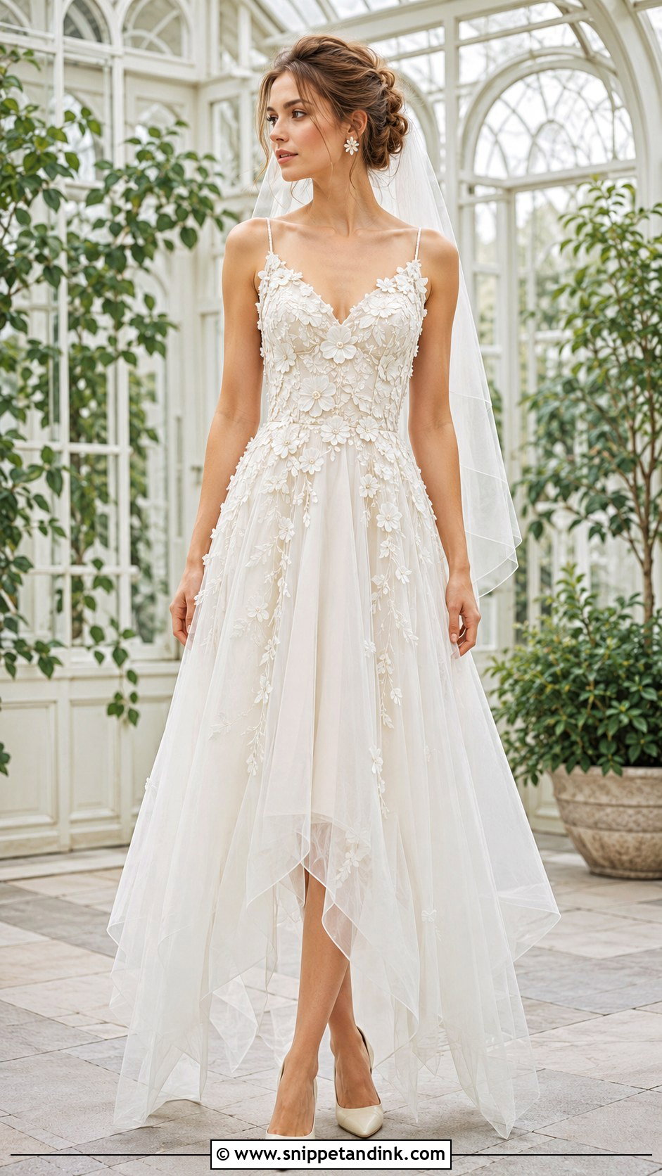 Floral Applique Handkerchief Wedding Dress - Snippet and Ink - 20 Handkerchief Wedding Dress Ideas