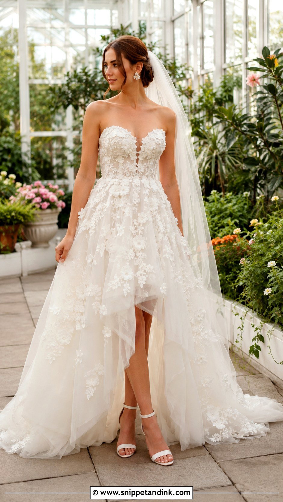 Floral Applique Hi Lo Wedding Dress - Snippet and Ink - 20 Hi Lo Wedding Dress Ideas