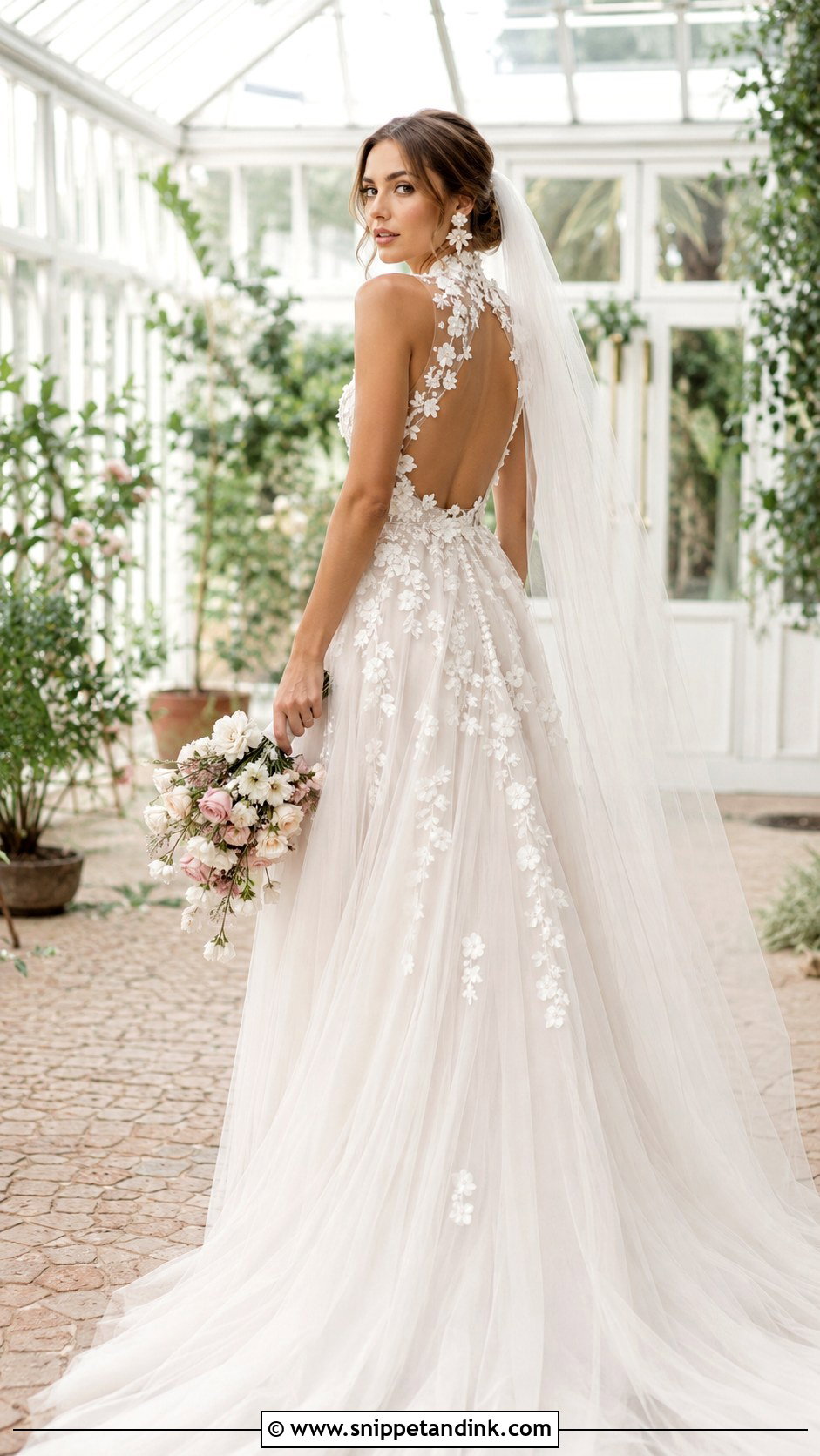 Floral Applique High Neck Backless Wedding Dress - Snippet and Ink - 20 High Neck Backless Wedding Dress Ideas