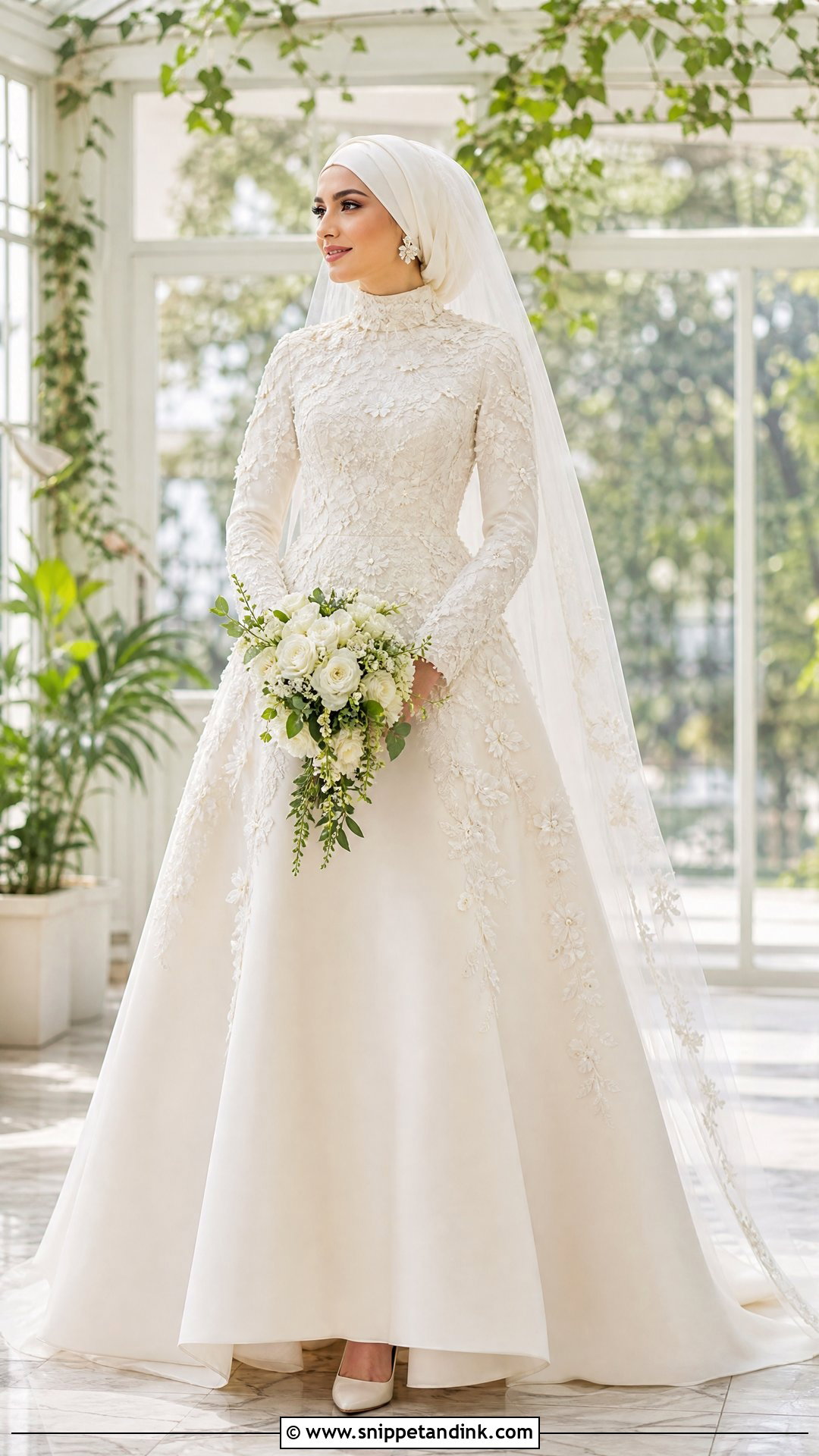Floral Applique Hijab Wedding Dress - Snippet and Ink - 20 Wedding Dresses for Hijabi Girl