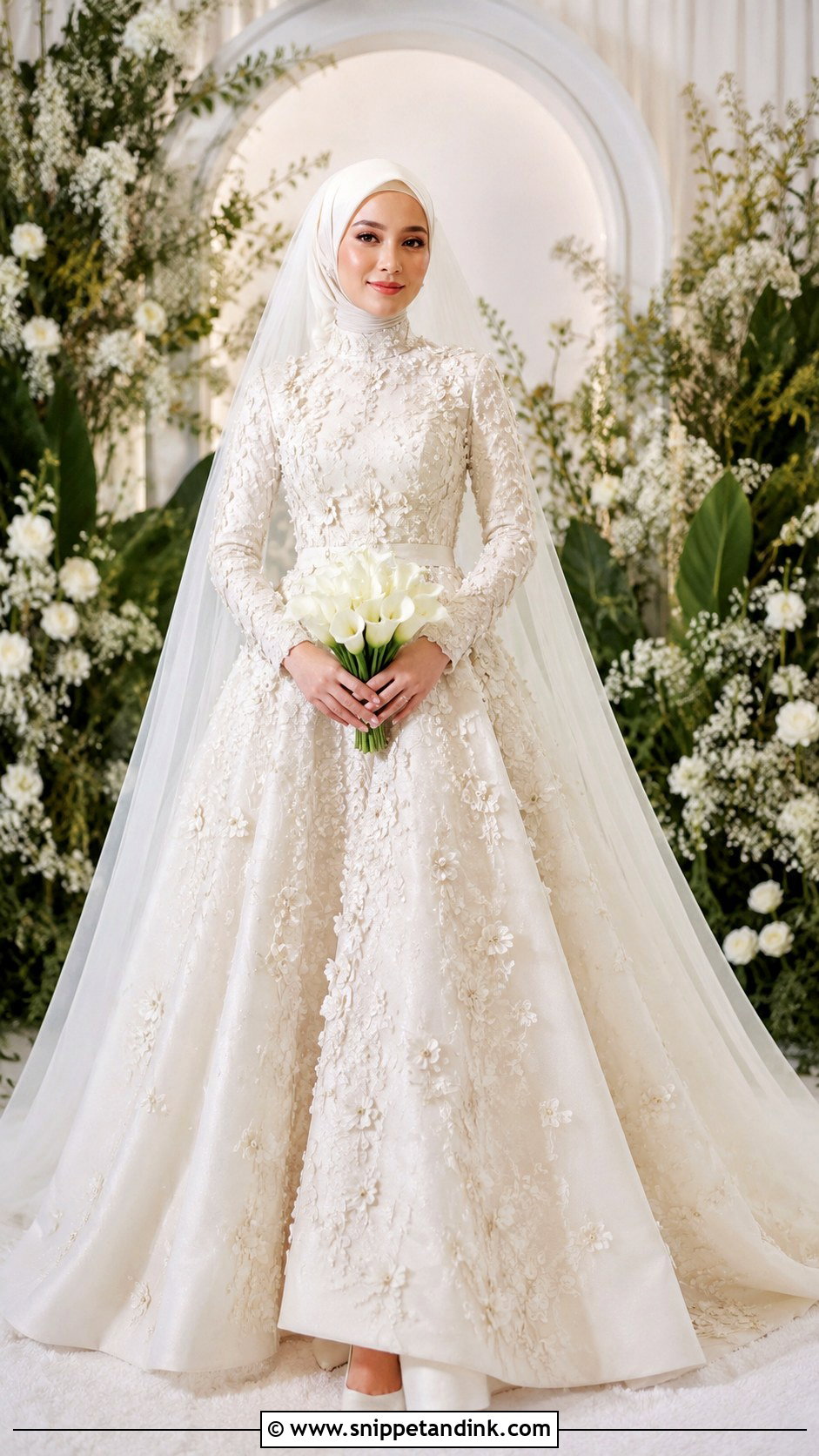Floral Applique Hijabi Bride Dress - Snippet and Ink - 20 Hijabi Bride Dress Ideas