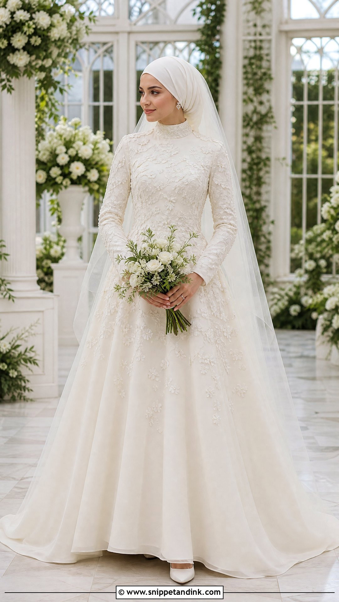 Floral Applique Hijabi Wedding Dress - Snippet and Ink - 25 Simple Hijabi Wedding Dress Ideas