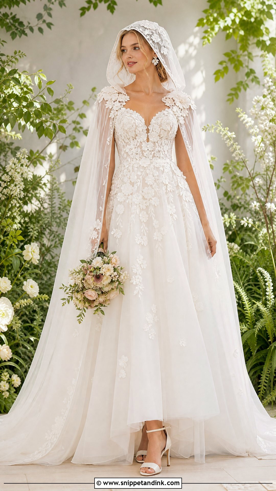 Floral Applique Hooded Wedding Dress - Snippet and Ink - 20 Hooded Wedding Dress Ideas