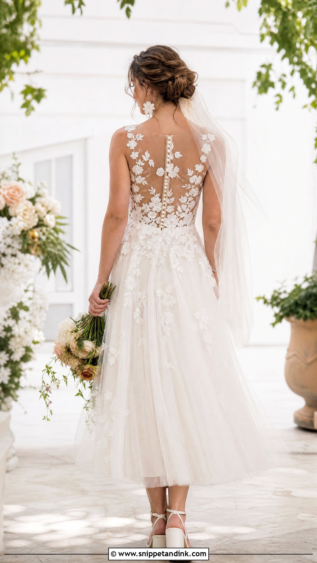 Floral Applique Illusion Back Wedding Dress - Snippet and Ink - 20 Illusion Back Wedding Dress Ideas