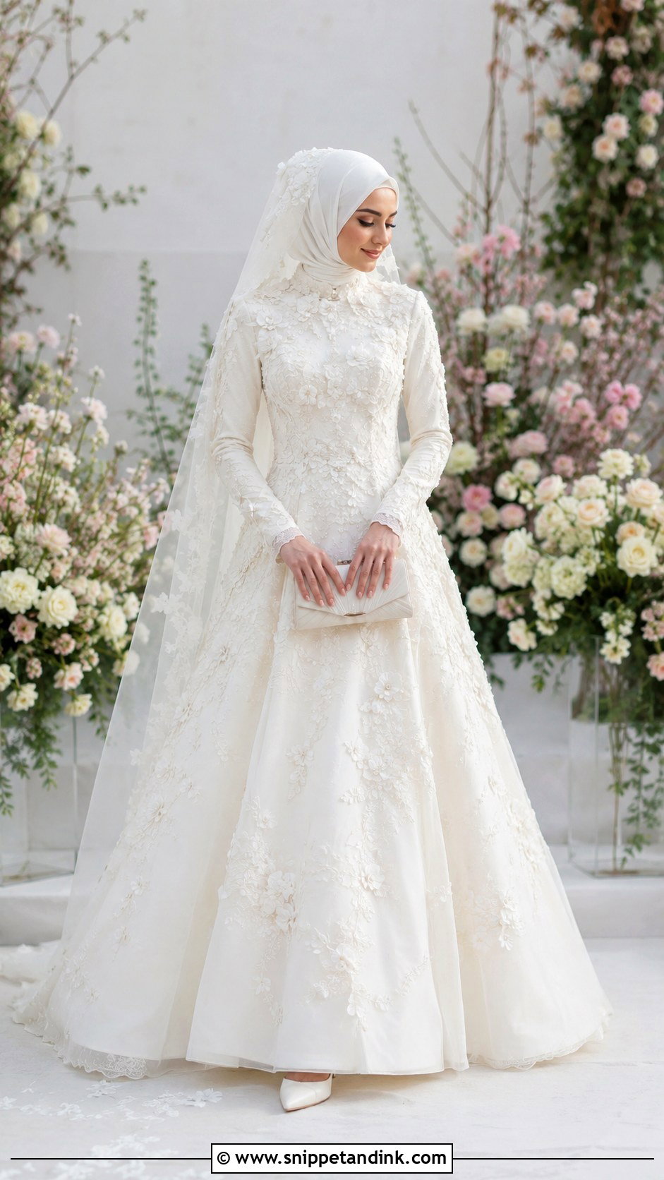 Floral Applique Islamic Wedding Dress With Hijab - Snippet and Ink - 20 Islamic Wedding Dress Hijab Bride Bridal Gowns