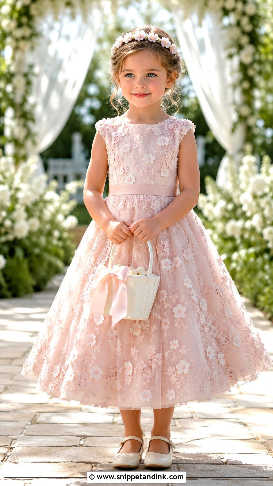 Floral Applique Kids Bridal Dress - Snippet and Ink - 20 Kids Bridal Dress Ideas