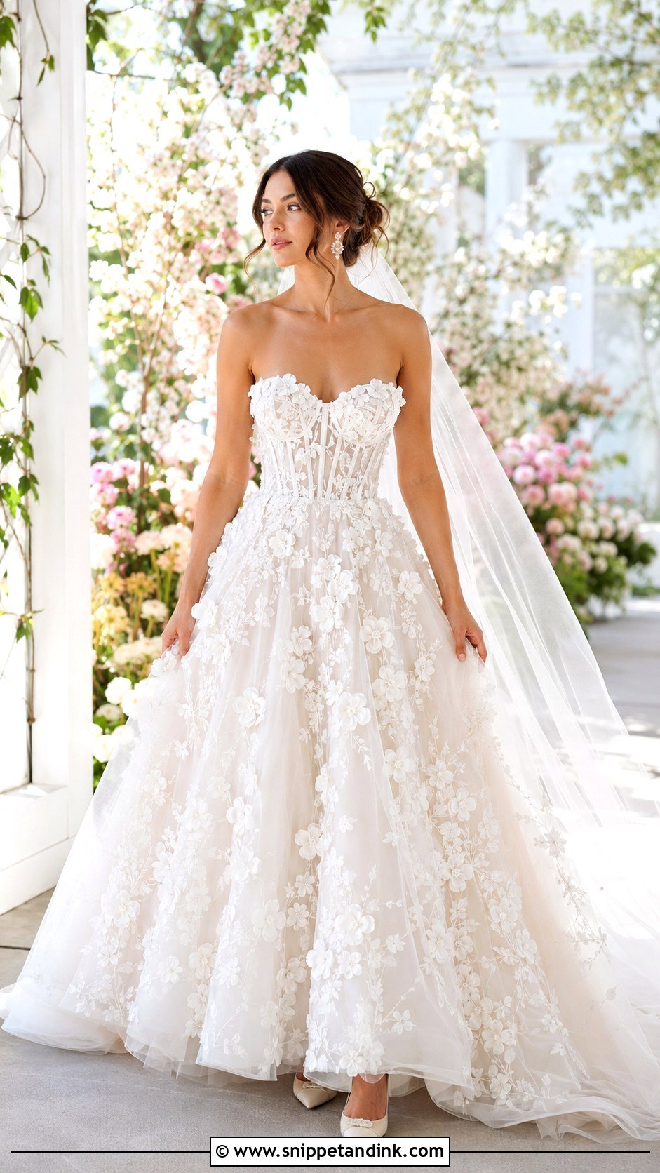Floral Applique Lace Ball Gown Wedding Dress - Snippet and Ink - 20 Lace Ball Gown Wedding Dress Ideas