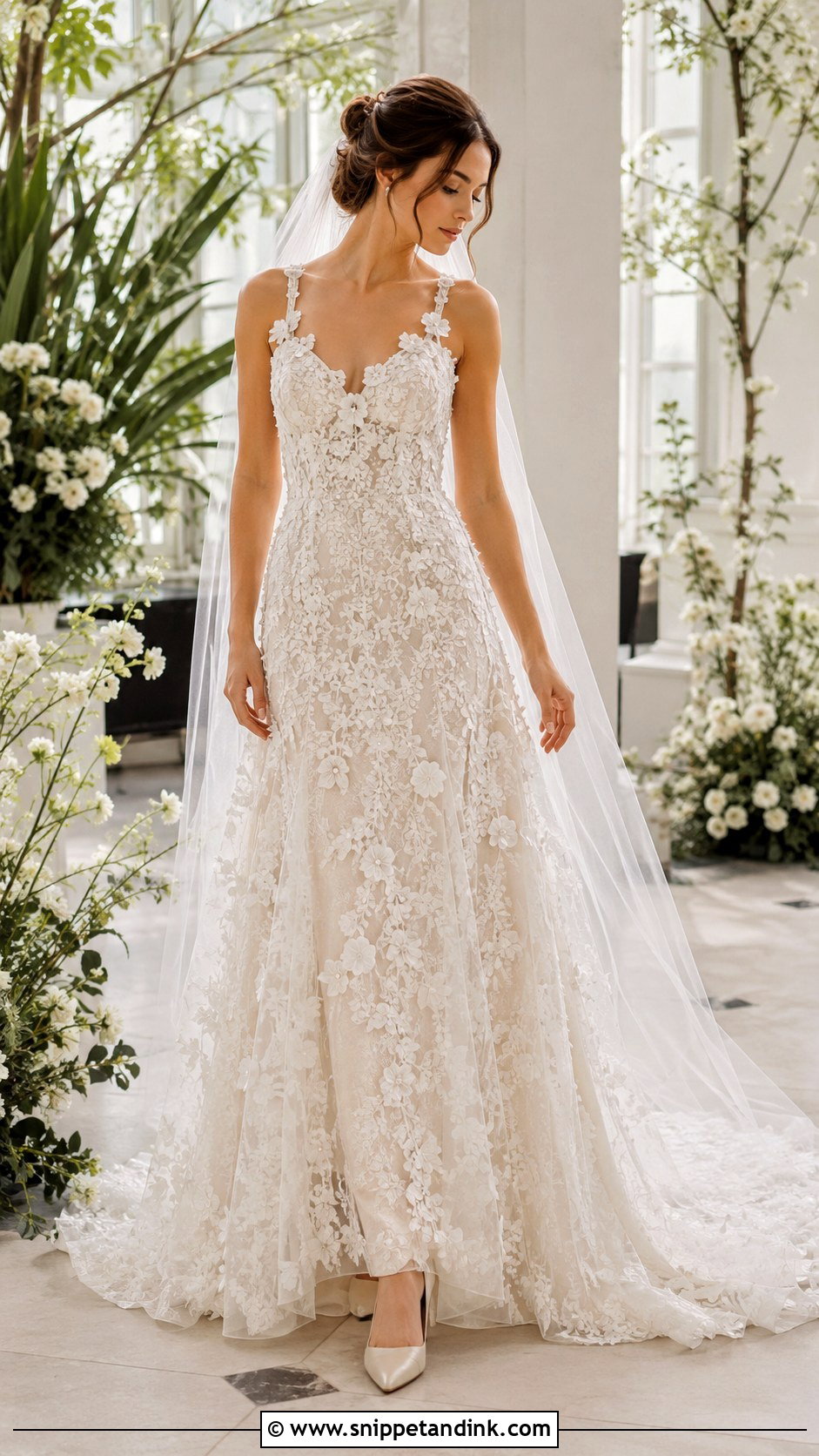 Floral Applique Lace Wedding Gown - Snippet and Ink - 20 Lace Gown Styles for Wedding