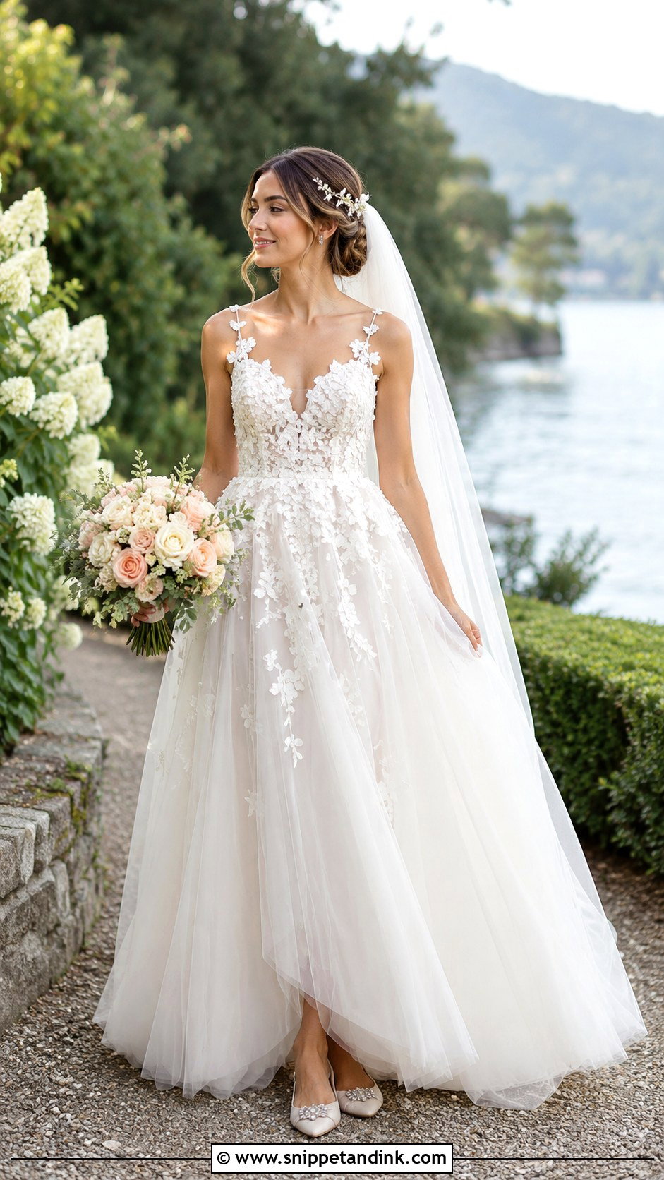 Floral Applique Lake Wedding Dress - Snippet and Ink - 20 Lake Wedding Dress Ideas