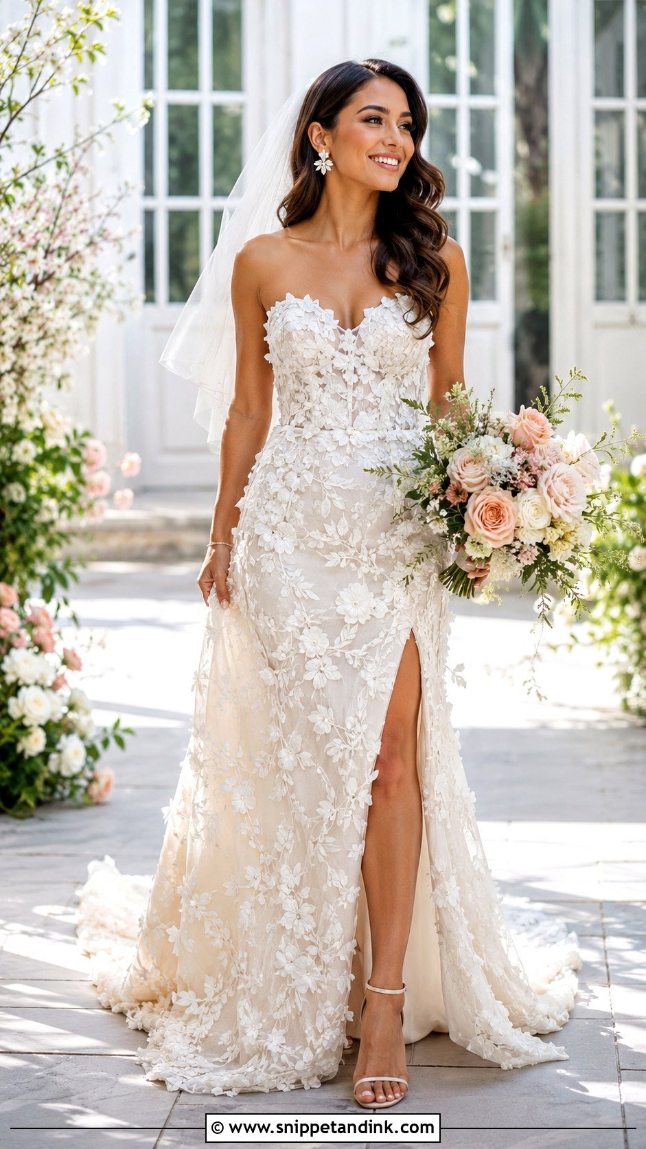 Floral Applique Latina Wedding Dress With Soft Waves - Snippet and Ink - 25 Latina Wedding Dress Ideas