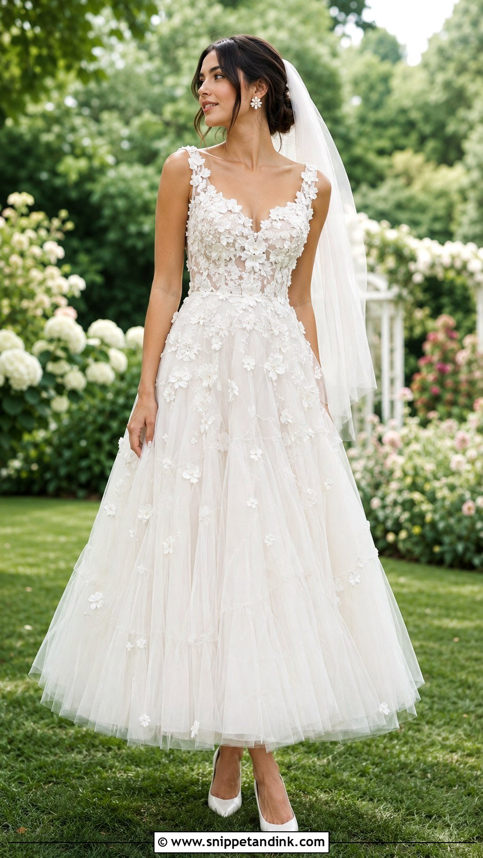 Floral Applique Layered Skirt Wedding Dress - Snippet and Ink - 20 Layered Skirt Wedding Dress Ideas