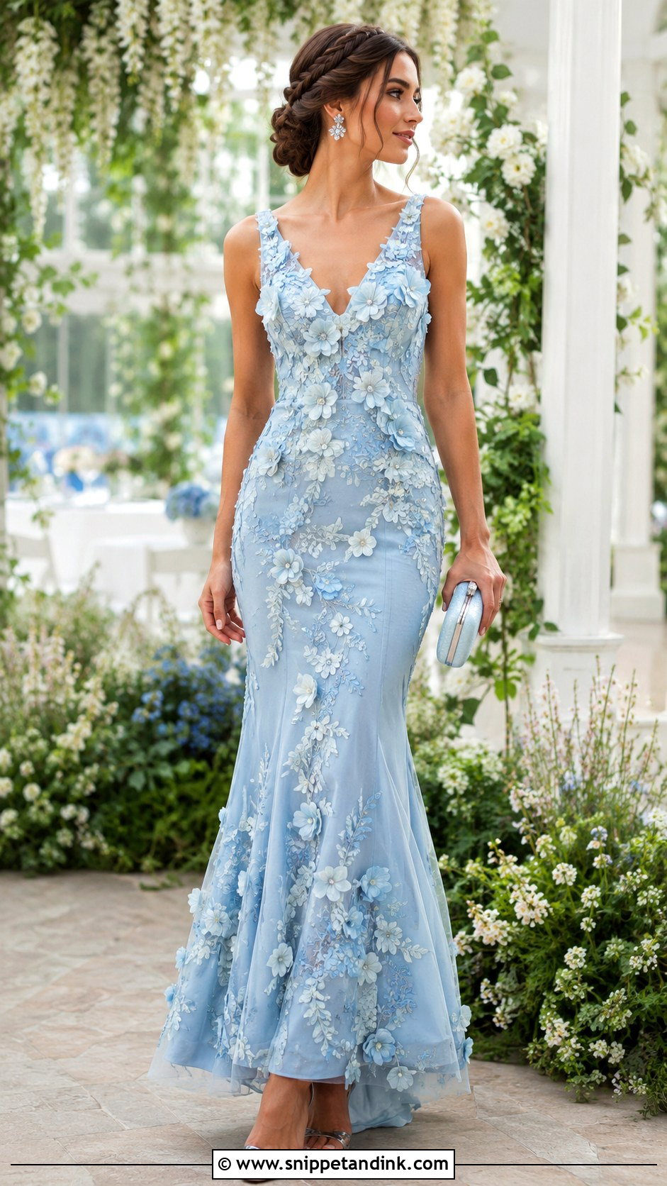 Floral Applique Light Blue Mermaid Dress - Snippet and Ink - 20 Light Blue Mermaid Dress Ideas
