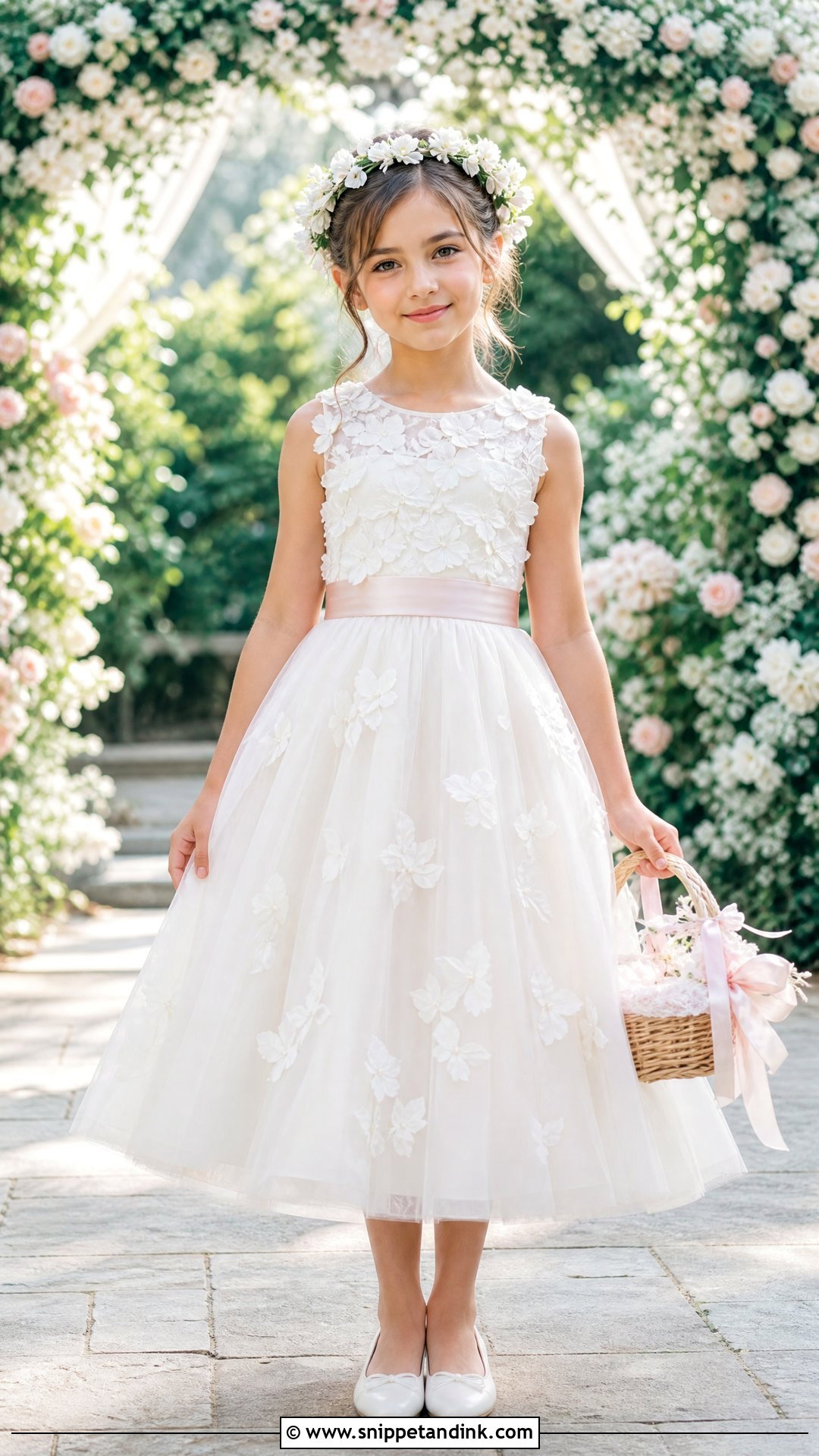 Floral Applique Little Bride Gown - Snippet and Ink - 25 Little Bride Gown Styles for Kids