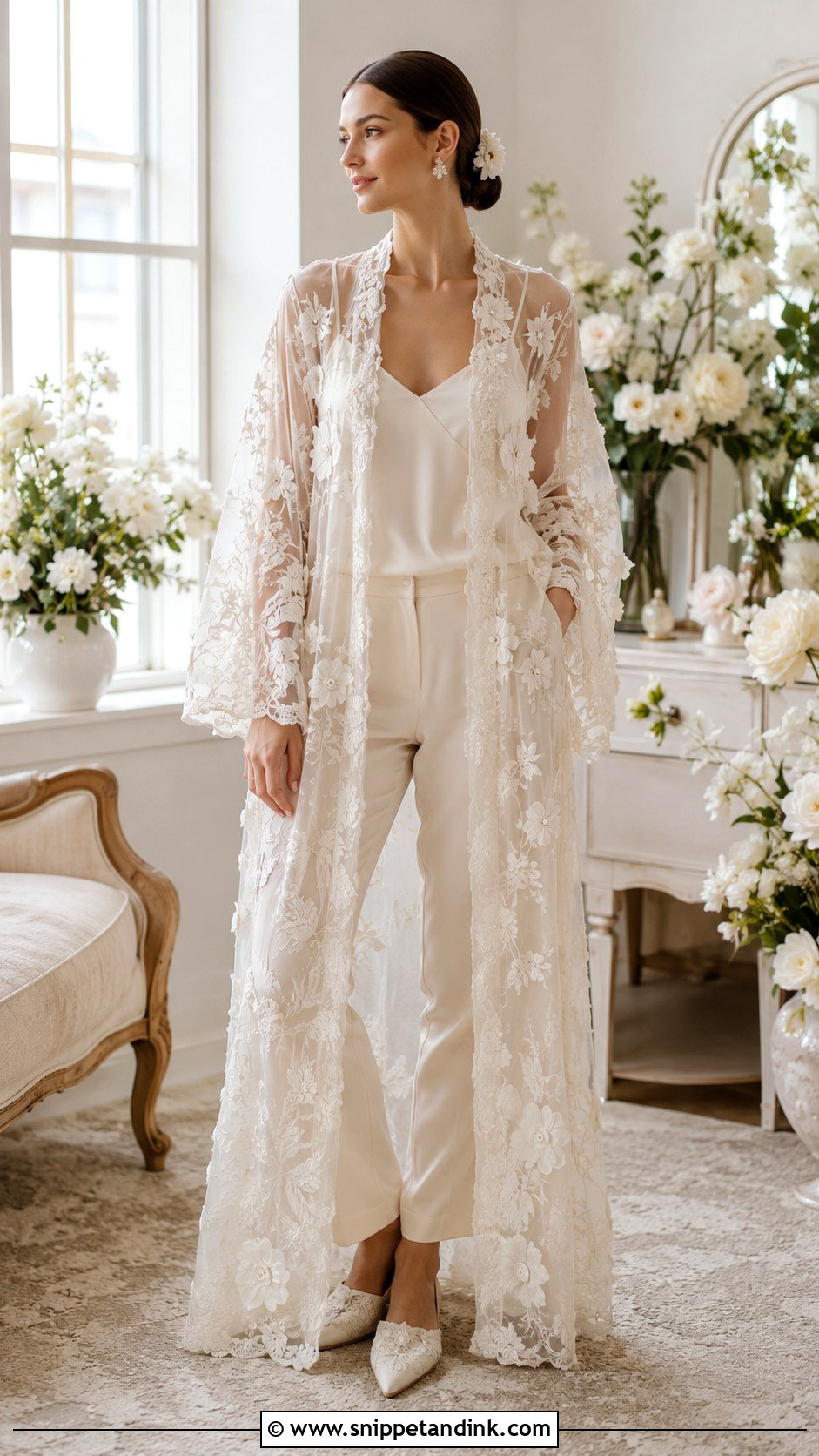 Floral Applique Long Bridal Robe Outfit - Snippet and Ink - 20 Long Bridal Robe Ideas