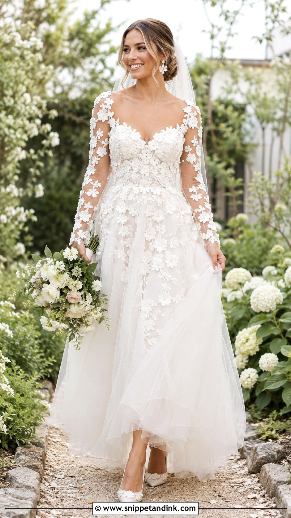 Floral Applique Long Sleeve Bridal Dress - Snippet and Ink - 20 Long Sleeve Bridal Dresses