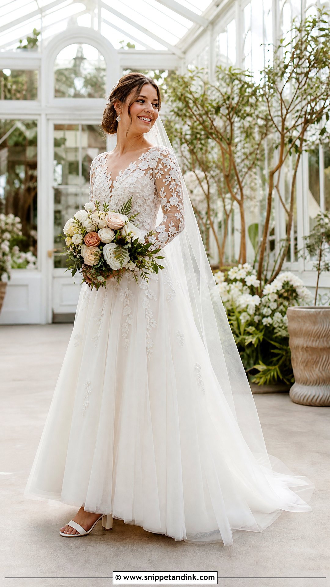 Floral Applique Long Sleeve Bridal Dress - Snippet and Ink - 20 Bridal Dress Long Sleeve Ideas