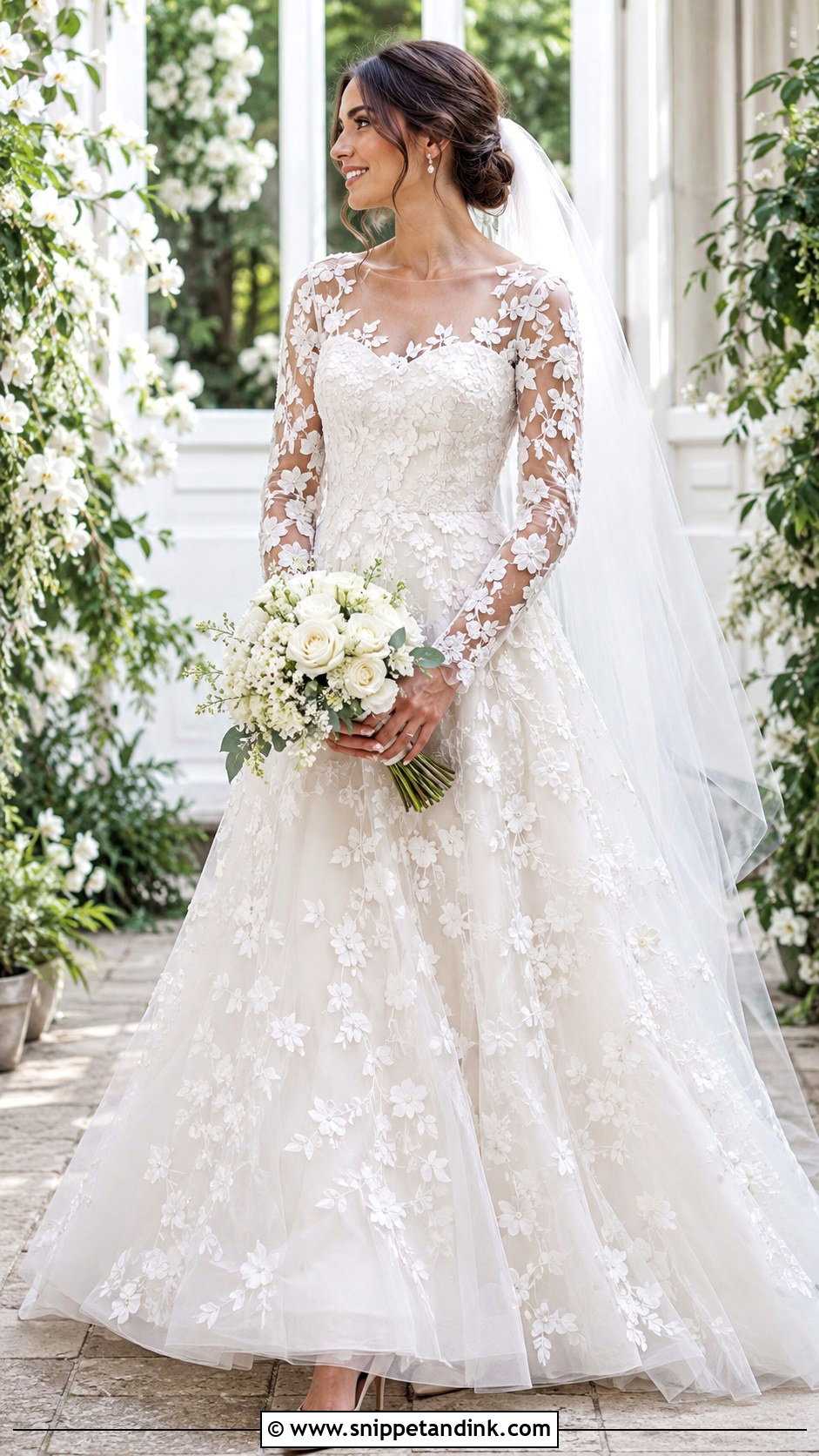 Floral Applique Long Sleeve Wedding Dress - Snippet and Ink - 20 Long Sleeve Wedding Ideas