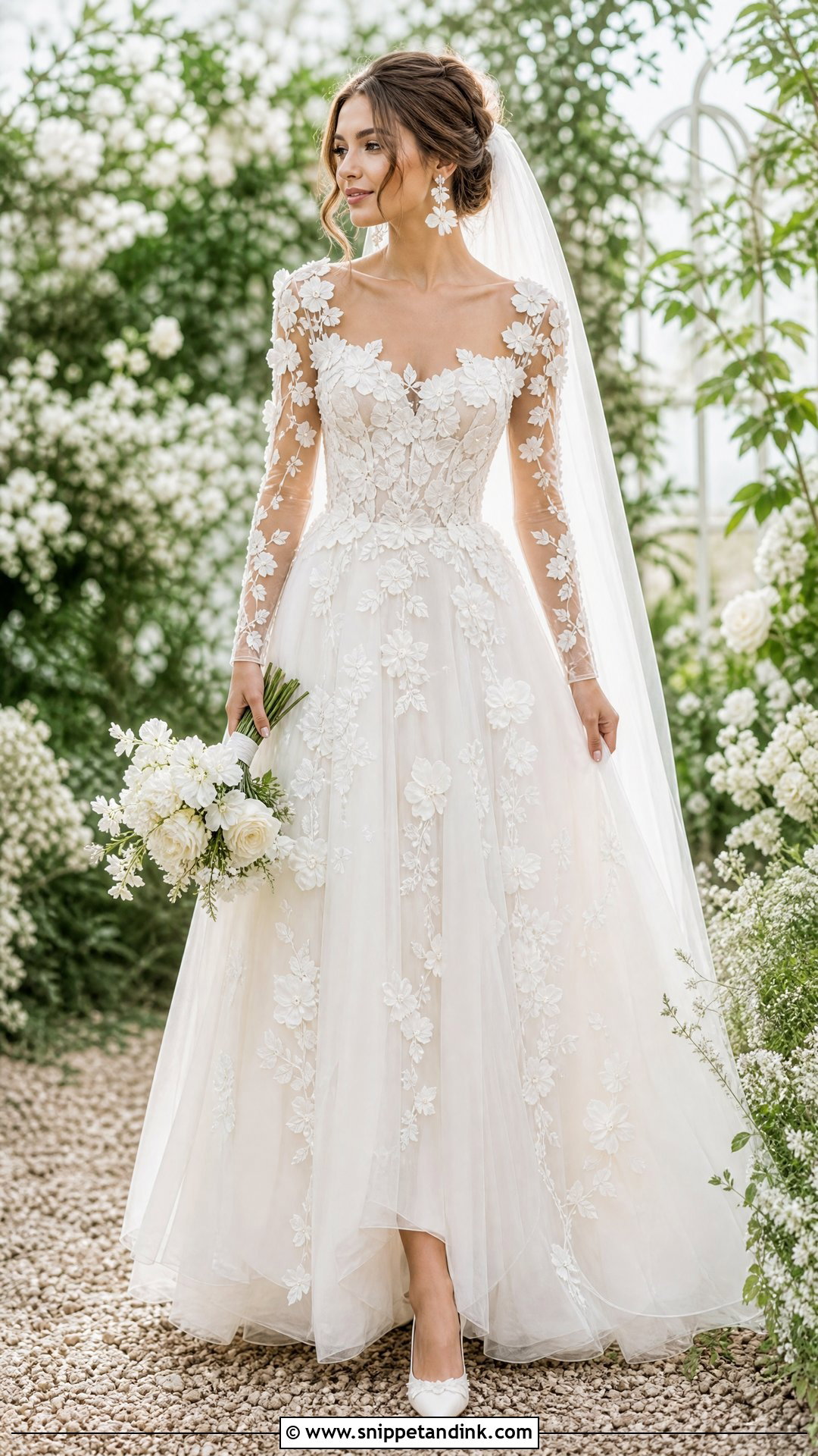 Floral Applique Long Sleeve Wedding Gown - Snippet and Ink - 20 Wedding Gown Long Sleeve Ideas