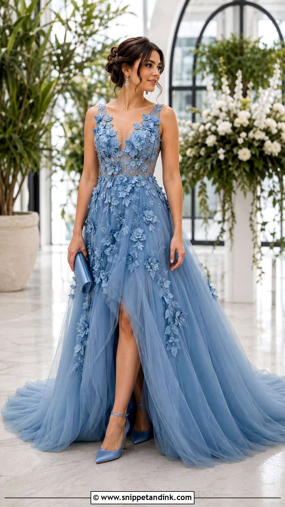 Floral Applique Long Tail Gown - Snippet and Ink - 20 Long Tail Gown Ideas