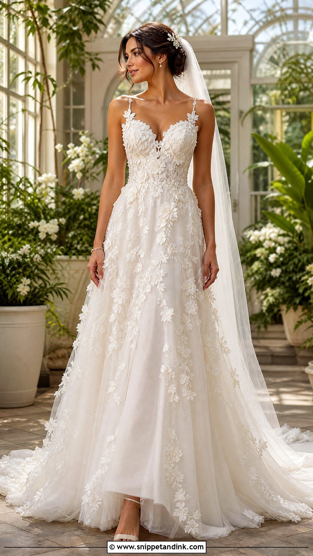 Floral Applique Long Wedding Dress - Snippet and Ink - 25 Long Wedding Dress Ideas