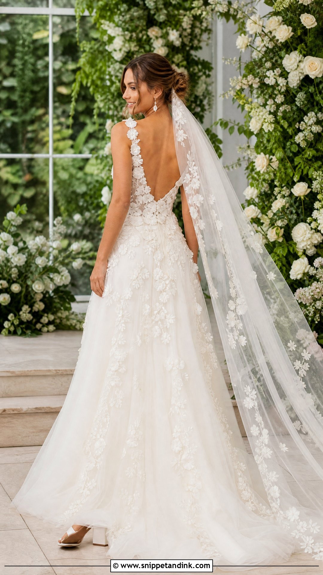Floral Applique Low Back Wedding Dress - Snippet and Ink - 25 Low Back Wedding Dresses
