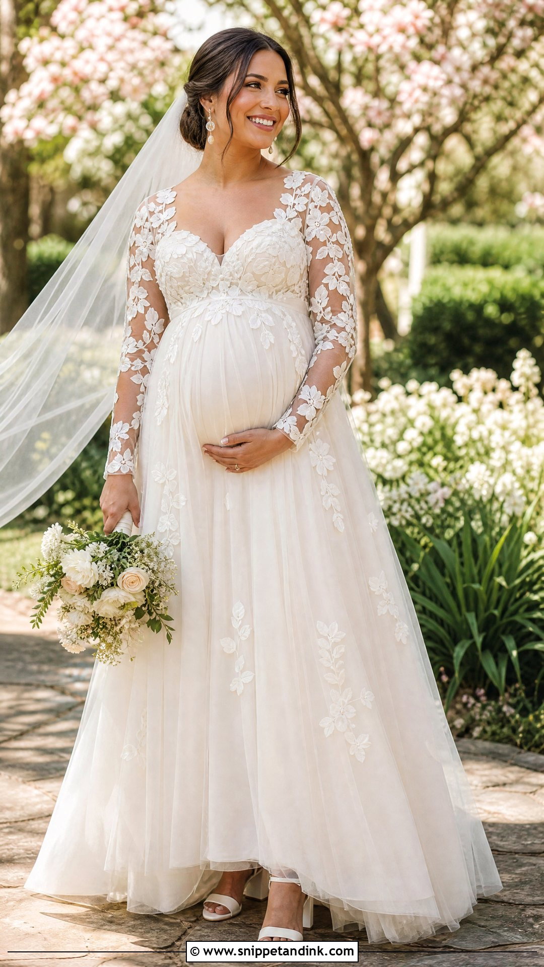 Floral Applique Maternity Wedding Gown - Snippet and Ink - 25 Maternity Wedding Gown Ideas