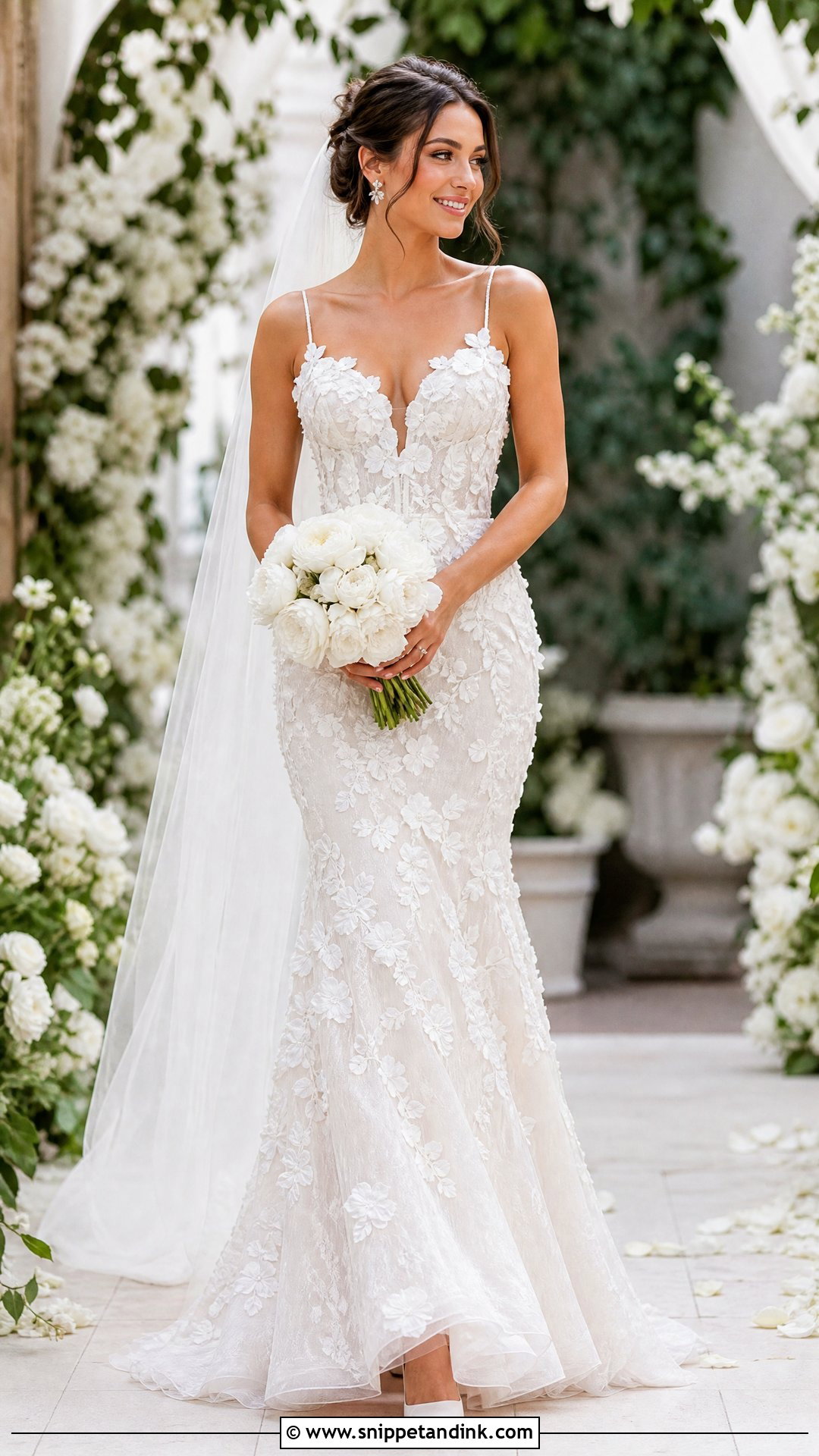 Floral Applique Mermaid Slim Fit Wedding Dress - Snippet and Ink - 20 Slim Fit Wedding Dress Ideas