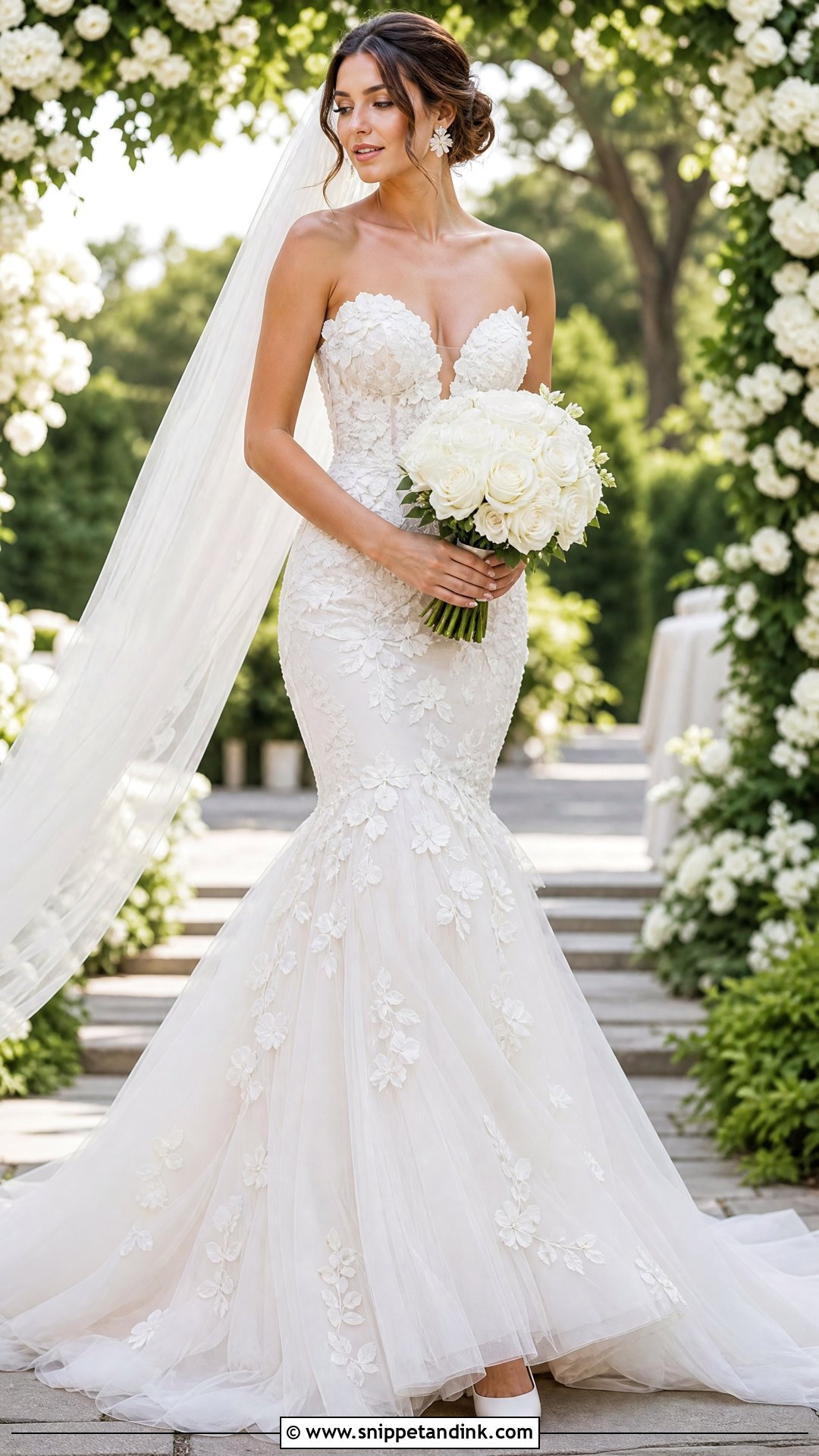 Floral Applique Mermaid Tail Wedding Dress - Snippet and Ink - 20 Mermaid Tail Wedding Dress Ideas
