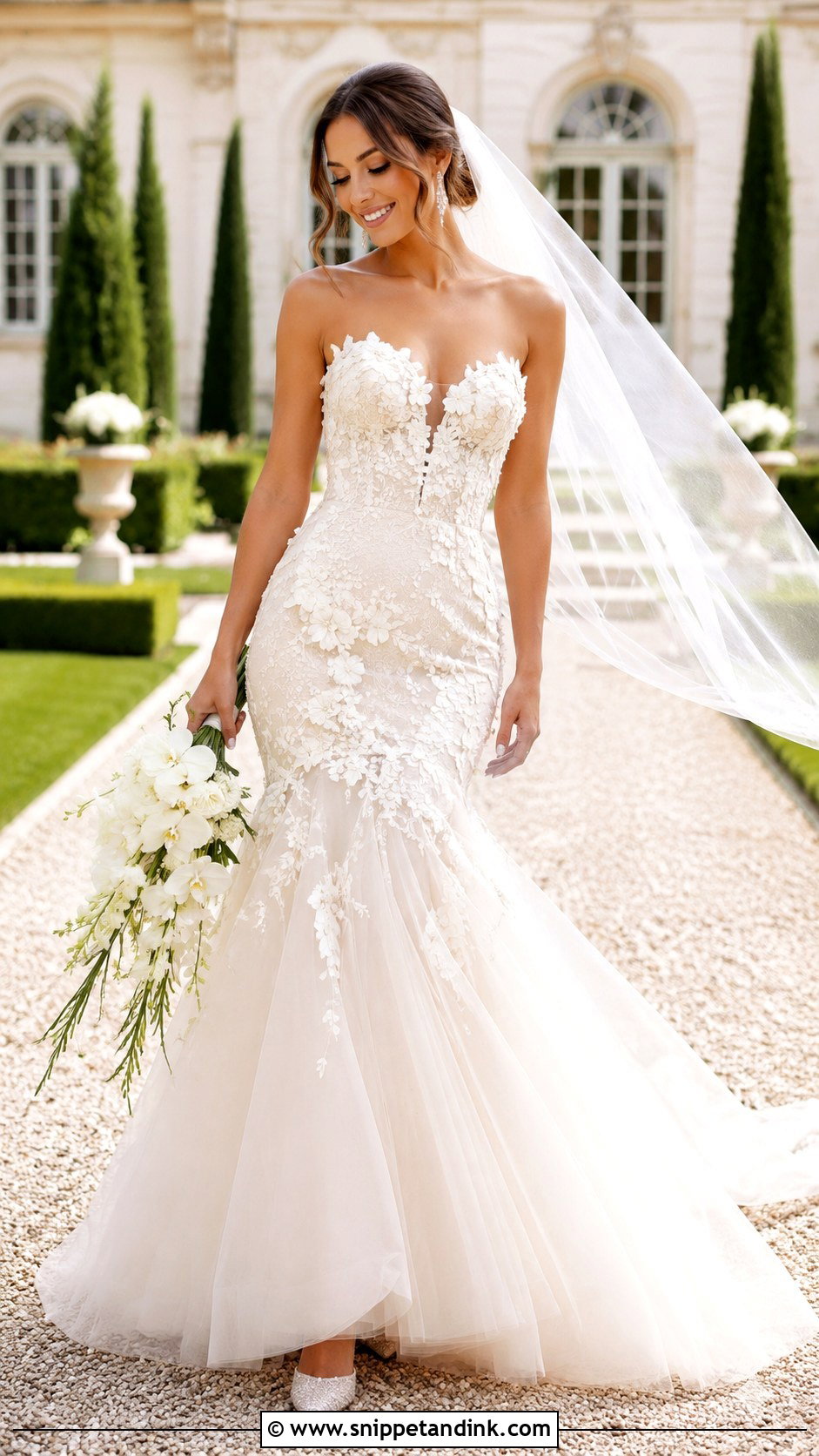 Floral Applique Mermaid Wedding Dress - Snippet and Ink - 20 Nature Inspired Wedding Dress Ideas