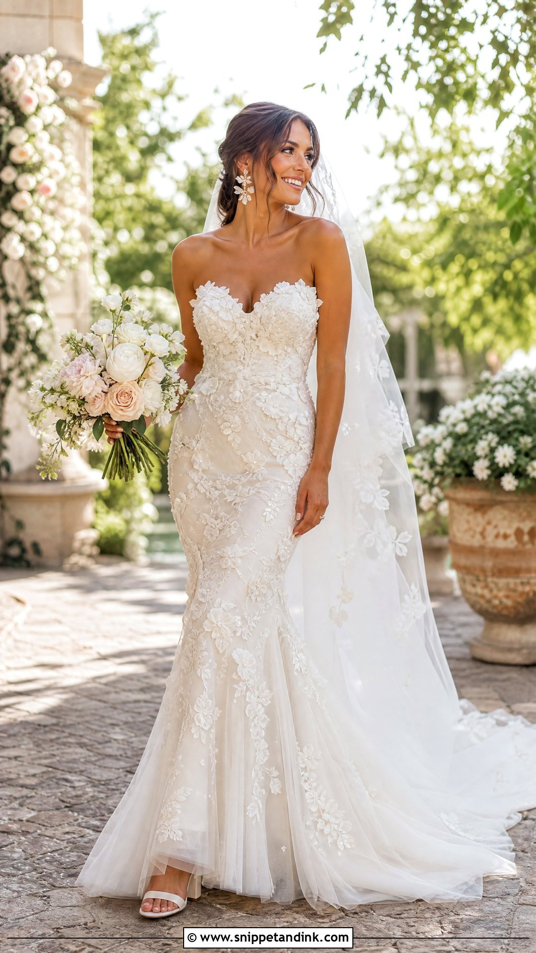 Floral Applique Mermaid Wedding Dress - Snippet and Ink - 25 Mermaid Bride Dress Ideas