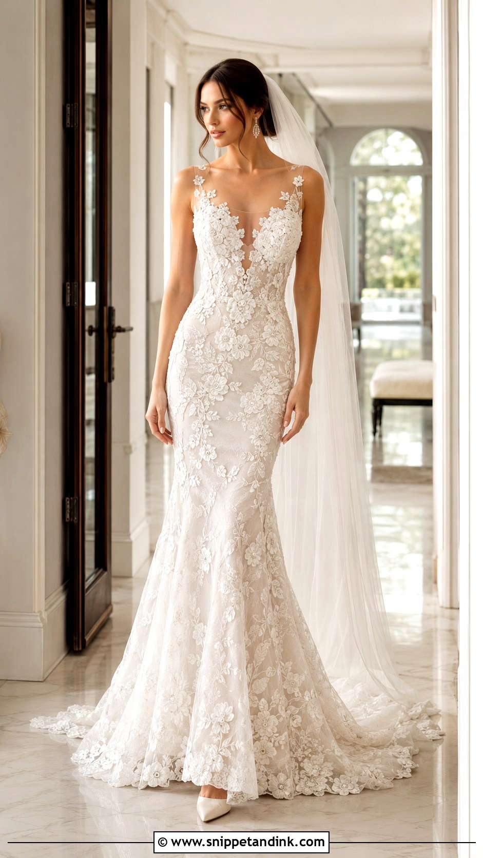 Floral Applique Mermaid Wedding Dress - Snippet and Ink - 20 Feminine Wedding Dress Ideas