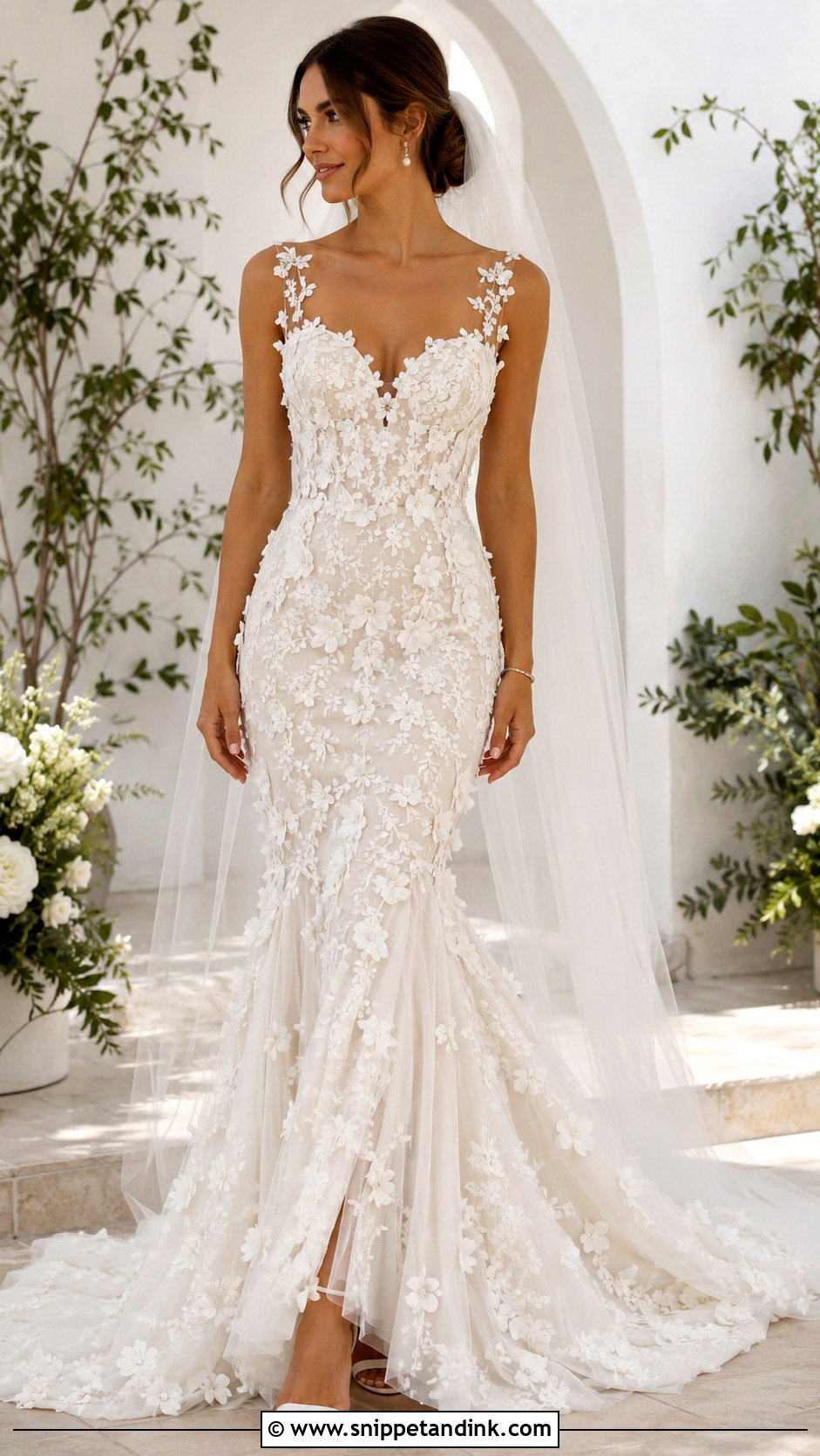 Floral Applique Mermaid Wedding Dress - Snippet and Ink - 20 Form Fitting Wedding Dresses