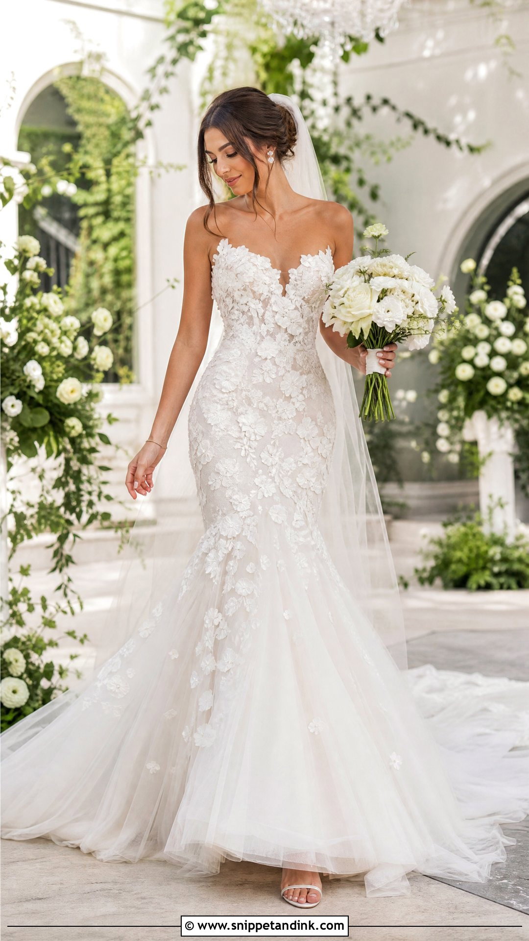 Floral Applique Mermaid Wedding Dress - Snippet and Ink - 20 Tight Fitting Wedding Dresses