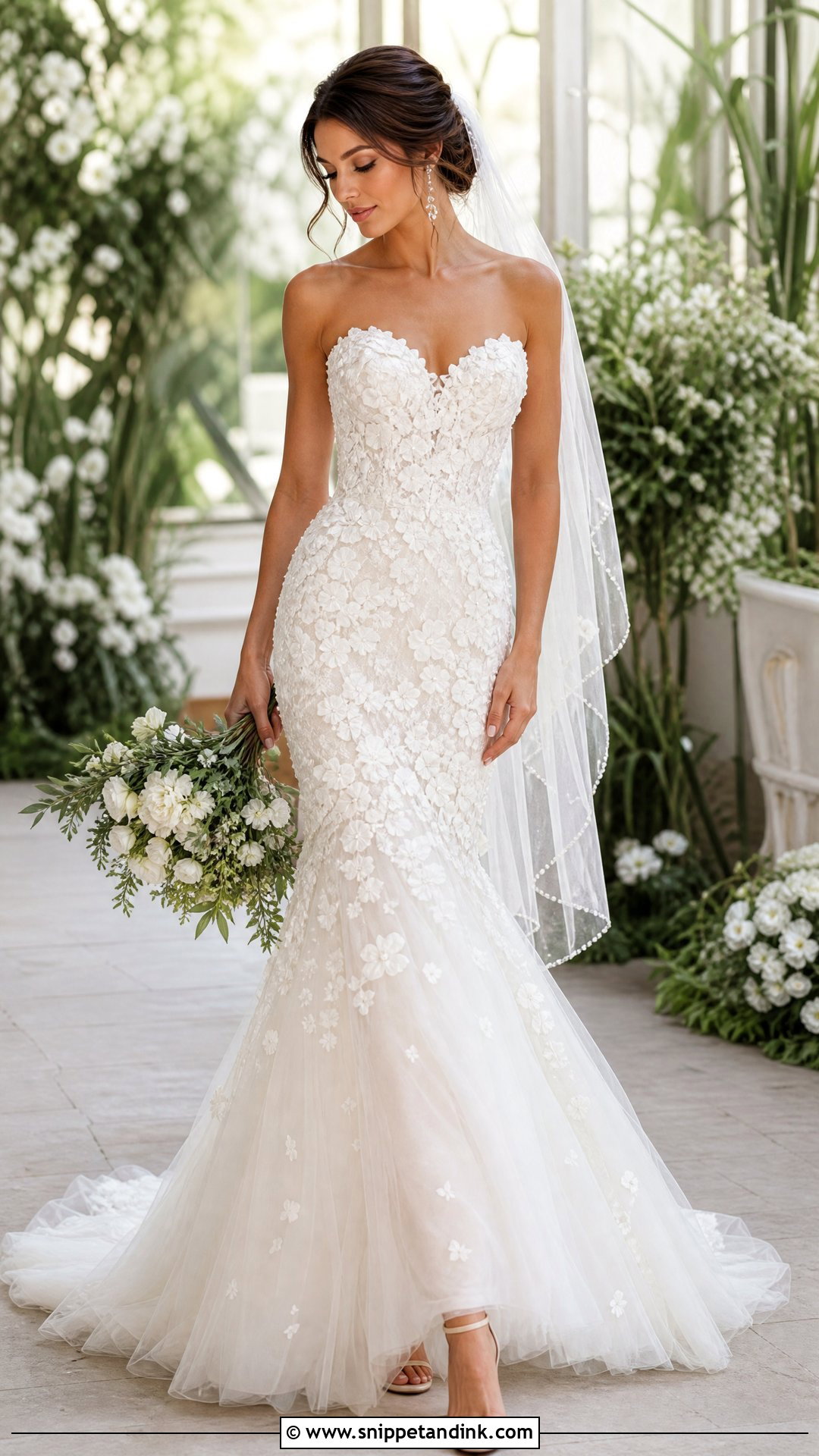 Floral Applique Mermaid Wedding Dress - Snippet and Ink - 20 Mermaid Trumpet Wedding Dress Ideas