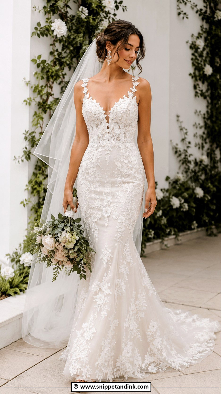 Floral Applique Mermaid Wedding Dress - Snippet and Ink - 25 Elegant Mermaid Wedding Dress Ideas